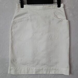 VTG Ann Taylor Pencil Skirt 100% Cotton Size 10 Impressed Floral Design White